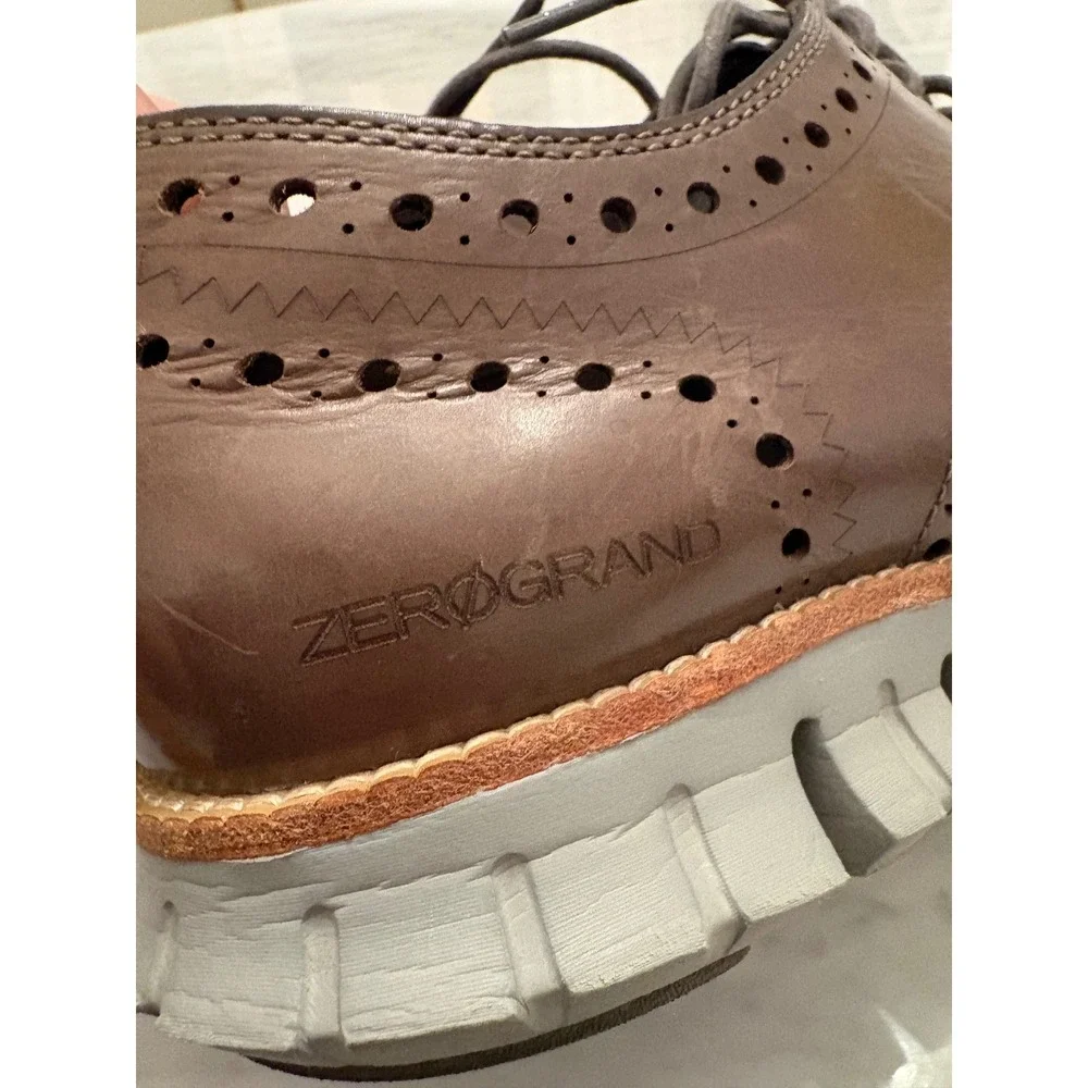 Cole Haan Zerogrand Wingtip Oxfords Brown Leather Brogue Gray Sole Men 9.5M Shoe